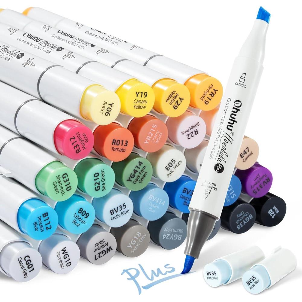 imageOhuhu Brush Markers Honolulu Plus 24color Supreme Brushampamp Chisel Dual Tips Alcoholbased Art Marker Set for Artist Adult Coloring Book Illustrations Refillable36 Colors