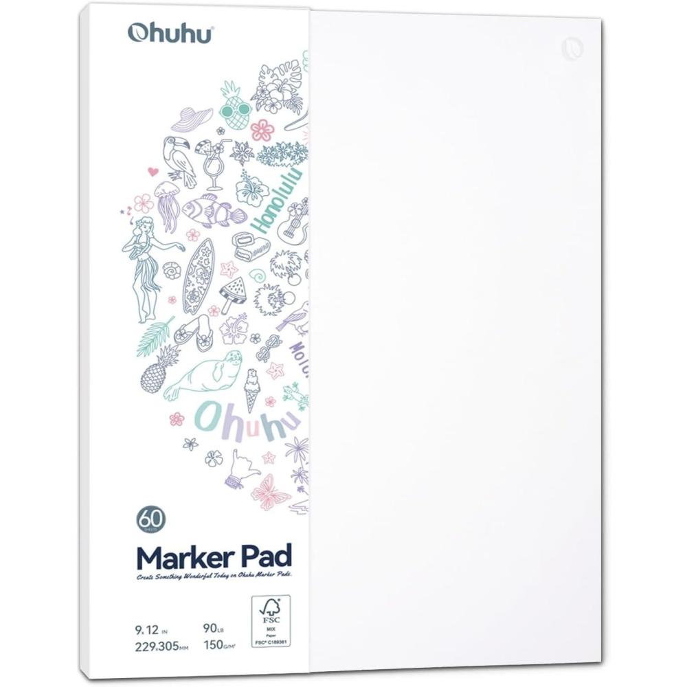 imageOhuhu DoubleSided Marker Pad Art Sketchbook Bleedproof 9quotx12quot Large Paper Size 90 lb150 gsm Smooth Drawing Paper 60 Sheets120 Pages GlueBound Sketching Book for Alcohol Markers
