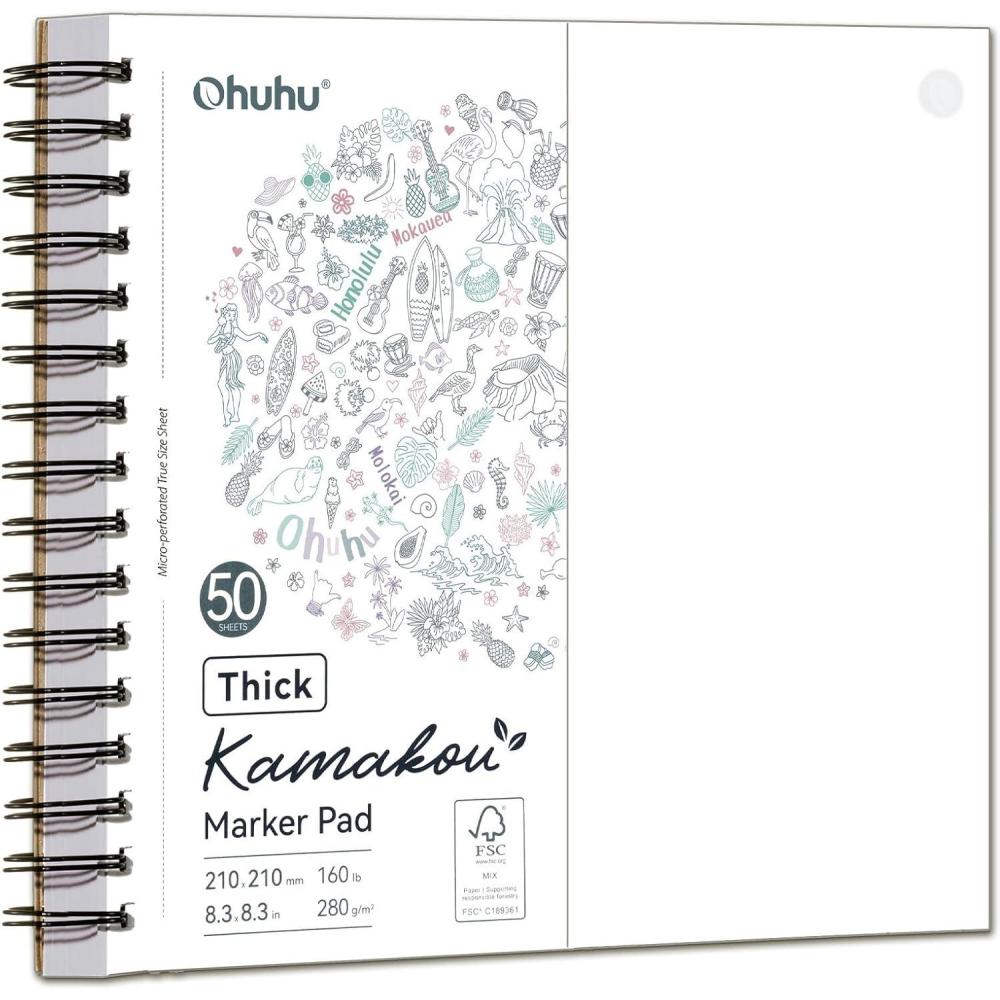 imageOhuhu DoubleSided Marker Pad Bleedproof Art Sketchbook 7quotx10quot Large 160 lb280 GSM Heavyweight Smooth Paper 50 Sheets100 Pages SpiralBound Drawing Book for Alcohol Markers83 x 83
