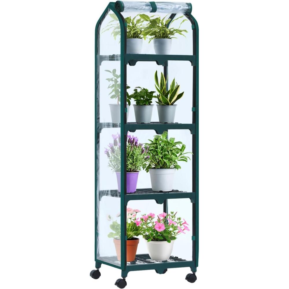 imageOhuhu Mini Greenhouse for Indoor Outdoor Small Plastic Plant Green House with Locking Wheels Portable Greenhouses with Durable Cover for SeedlingIdeal Gardening Gifts for Women Men WhiteClear PVC