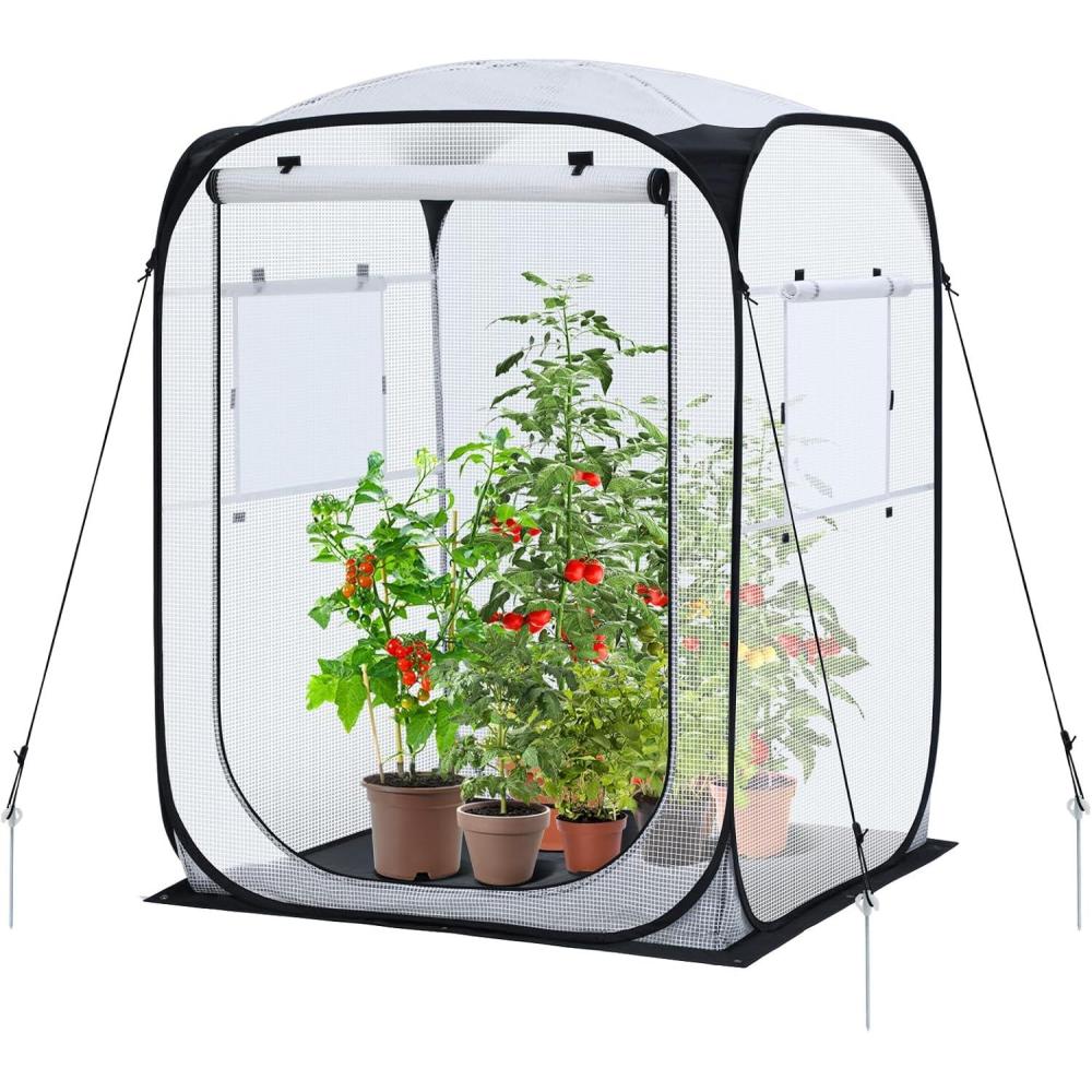 imageOhuhu Pop Up House Fast Setup Small Greenhouse Walk in Portable Greenhouses Indoor Outdoor with Removable PE Mat ampamp Mesh Window for Protecting Plant from Cold Frost ampamp Birds 48 x 48 x 637White