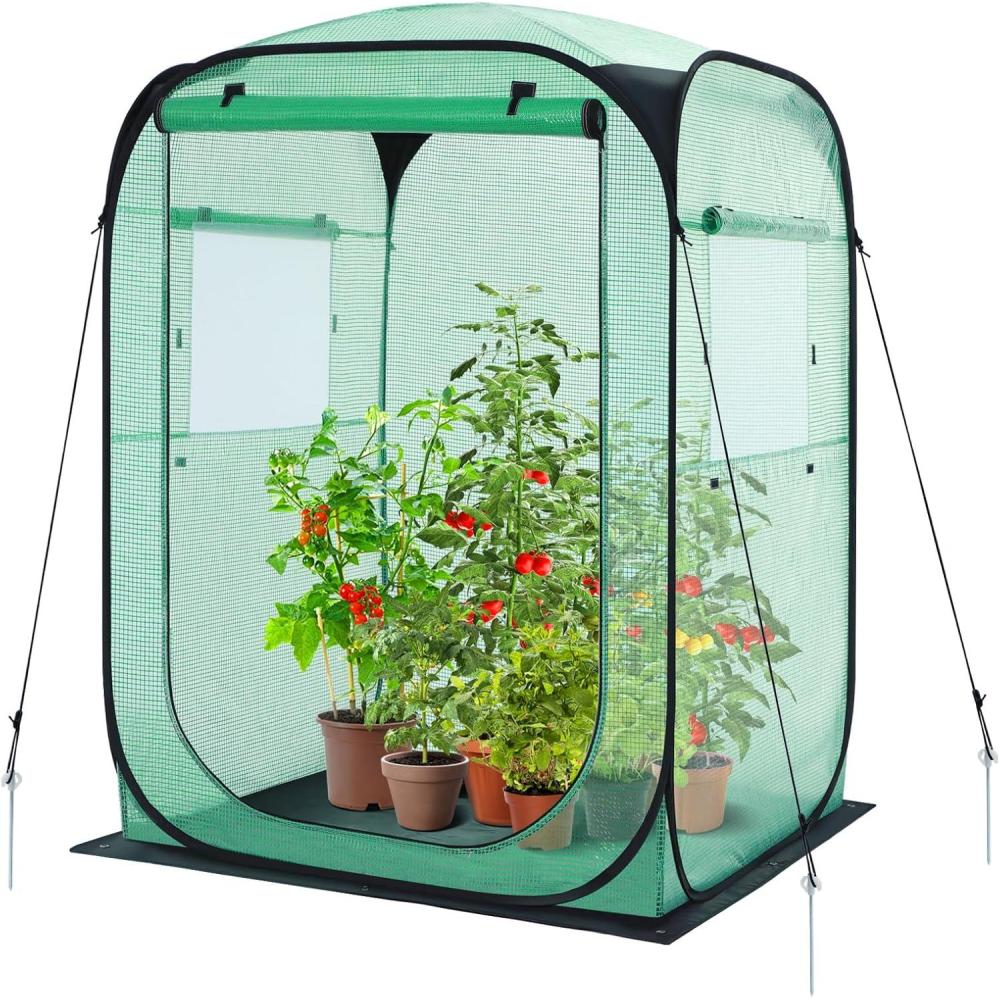 imageOhuhu Pop Up House Fast Setup Small Greenhouse Walk in Portable Greenhouses Indoor Outdoor with Removable PE Mat ampamp Mesh Window for Protecting Plant from Cold Frost ampamp Birds 48 x 48 x 637Green