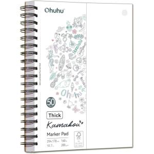 Ohuhu Double-Sided Marker Pad, Bleedproof Art Sketchbook – 7″x10″ Large, 160 lb/280 GSM Heavyweight Smooth Paper – 50 Sheets/100 Pages, Spiral-Bound Drawing Book for Alcohol Markers(7″ x 10″)