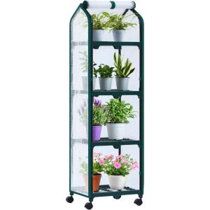 Ohuhu Mini Greenhouse for Indoor Outdoor, Small Plastic Plant Green House with Locking Wheels Portable Greenhouses with Durable Cover for Seedling,Ideal Gardening Gifts for Women Men White(White PE)