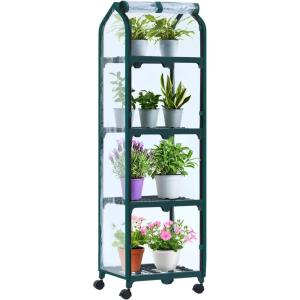 Ohuhu Mini Greenhouse for Indoor Outdoor, Small Plastic Plant Green House with Locking Wheels Portable Greenhouses with Durable Cover for Seedling,Ideal Gardening Gifts for Women Men White(Clear PVC)