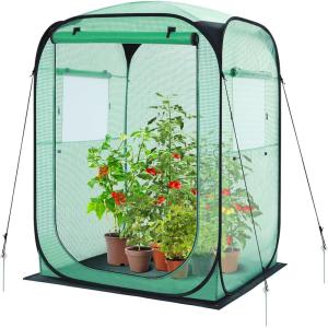 Ohuhu Pop Up House – Fast Set-up Small Greenhouse Walk in Portable Greenhouses Indoor Outdoor with Removable PE Mat & Mesh Window for Protecting Plant from Cold Frost & Birds 48 x 48 x 63.7”(Green)
