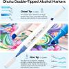 Ohuhu Alcohol Based Markers Set: 96-pack Double Tipped Art Marker – Chisel & Fine Color Sketch Markers for Artists Adult Coloring Drawing Illustration – 2 x Colorless Blender & 2 x Case(Illustration Tones)