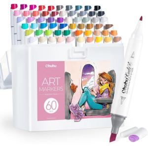 Ohuhu Alcohol Markers 108 Colors: Fine & Slim Broad Chisel Dual Tips Alcohol-based Refillable Art Markers for Artist Adult Coloring Book Illustration Drawing Manga 108 Set- Kaala(60 Illustration Colors)