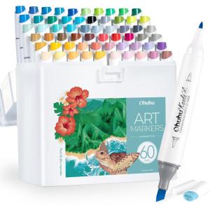Ohuhu Alcohol Markers 108 Colors: Fine & Slim Broad Chisel Dual Tips Alcohol-based Refillable Art Markers for Artist Adult Coloring Book Illustration Drawing Manga 108 Set- Kaala(60 Landscape Colors)