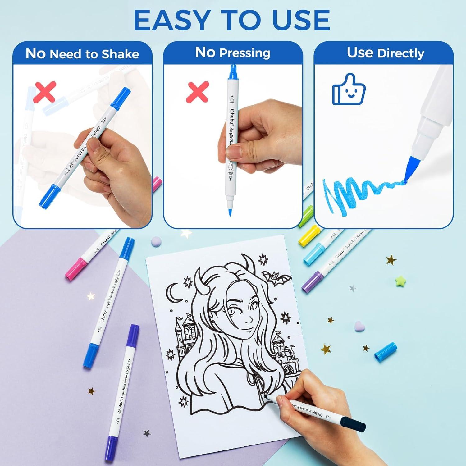 imageOhuhu Acrylic Paint Markers Dual Tips 72 Colors Brush ampamp Fine Paint Pens High Opacity Acrylic Markers Waterproof Lightfast for Christmas Gifts Rock Painting 3D Prints Egg Wood Glass Ceramic DIY CraftsBrush  Fine