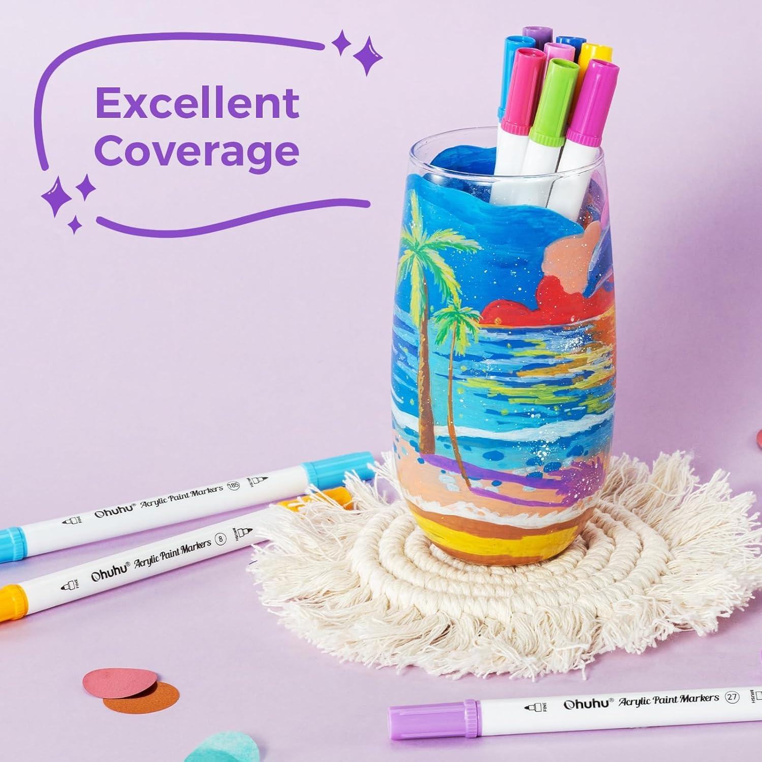 imageOhuhu Acrylic Paint Markers Dual Tips 72 Colors Brush ampamp Fine Paint Pens High Opacity Acrylic Markers Waterproof Lightfast for Christmas Gifts Rock Painting 3D Prints Egg Wood Glass Ceramic DIY CraftsBrush  Dot