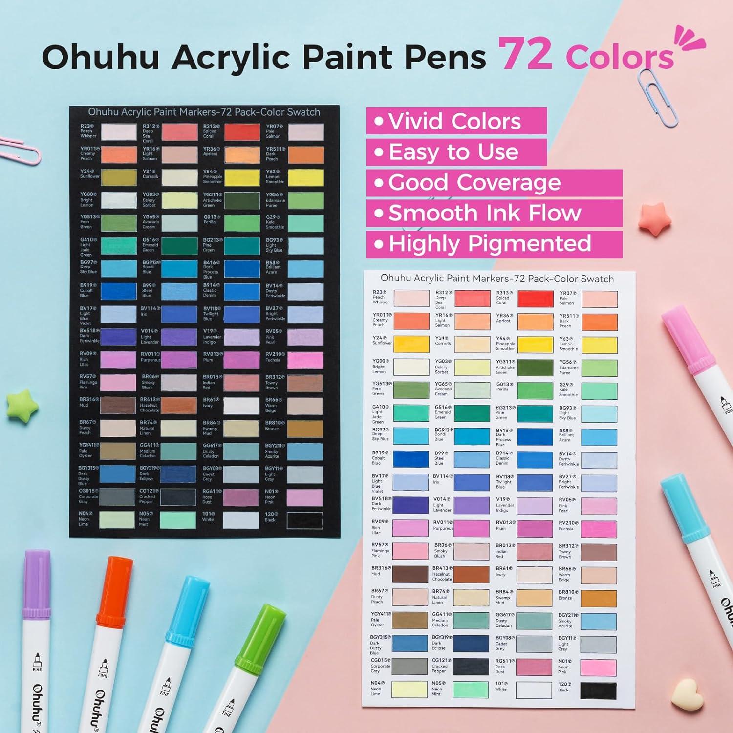 imageOhuhu Acrylic Paint Markers Dual Tips 72 Colors Brush ampamp Fine Paint Pens High Opacity Acrylic Markers Waterproof Lightfast for Christmas Gifts Rock Painting 3D Prints Egg Wood Glass Ceramic DIY CraftsFine  Dot