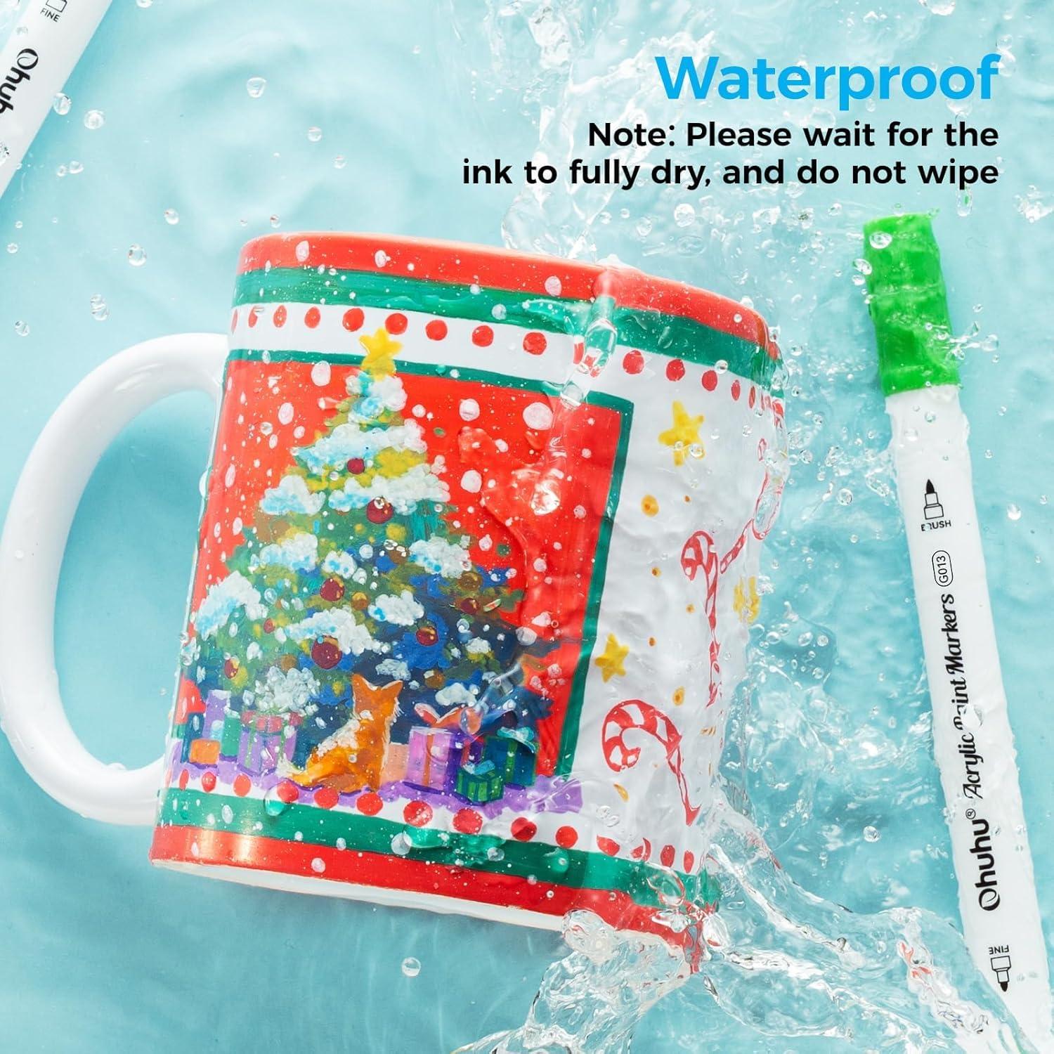 imageOhuhu Acrylic Paint Markers Dual Tips 72 Colors Brush ampamp Fine Paint Pens High Opacity Acrylic Markers Waterproof Lightfast for Christmas Gifts Rock Painting 3D Prints Egg Wood Glass Ceramic DIY CraftsFine  Dot