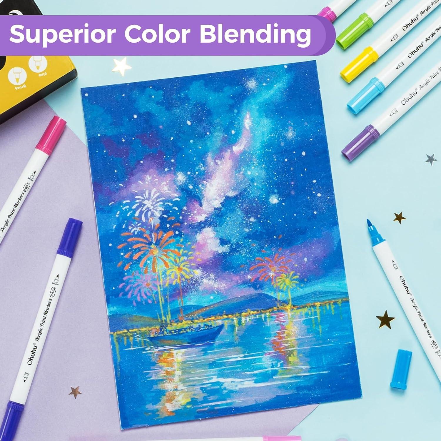 imageOhuhu Acrylic Paint Markers Dual Tips 72 Colors Brush ampamp Fine Paint Pens High Opacity Acrylic Markers Waterproof Lightfast for Christmas Gifts Rock Painting 3D Prints Egg Wood Glass Ceramic DIY CraftsBrush  Fine