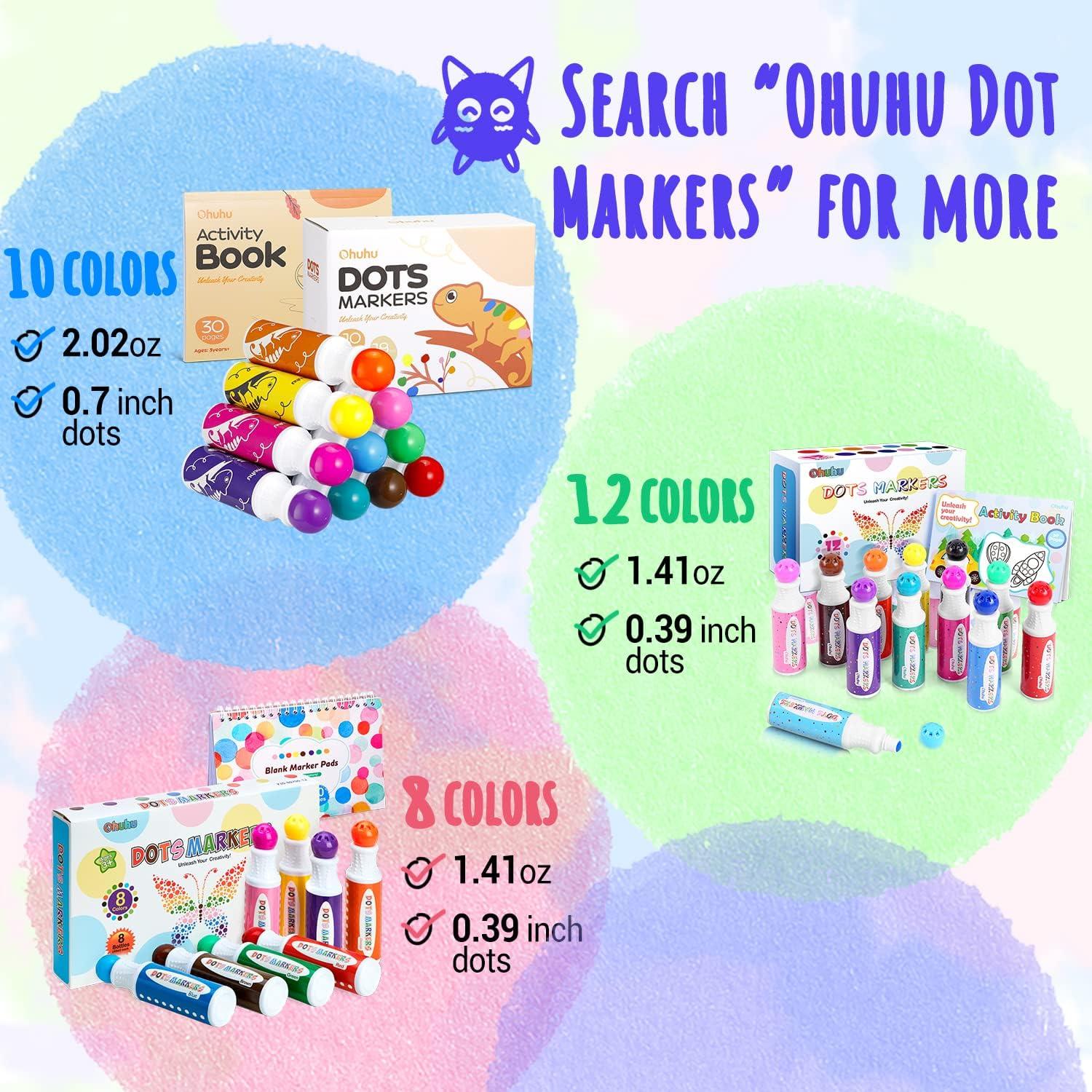 imageOhuhu Washable Large Dot Markers for Toddler 10 Colors Bingo Daubers Updated Real Washable Ink 60 ml 202 oz with 30 Pages Kids Activity Book for Kids Children 3 Ages  Preschool Dot Art Markers
