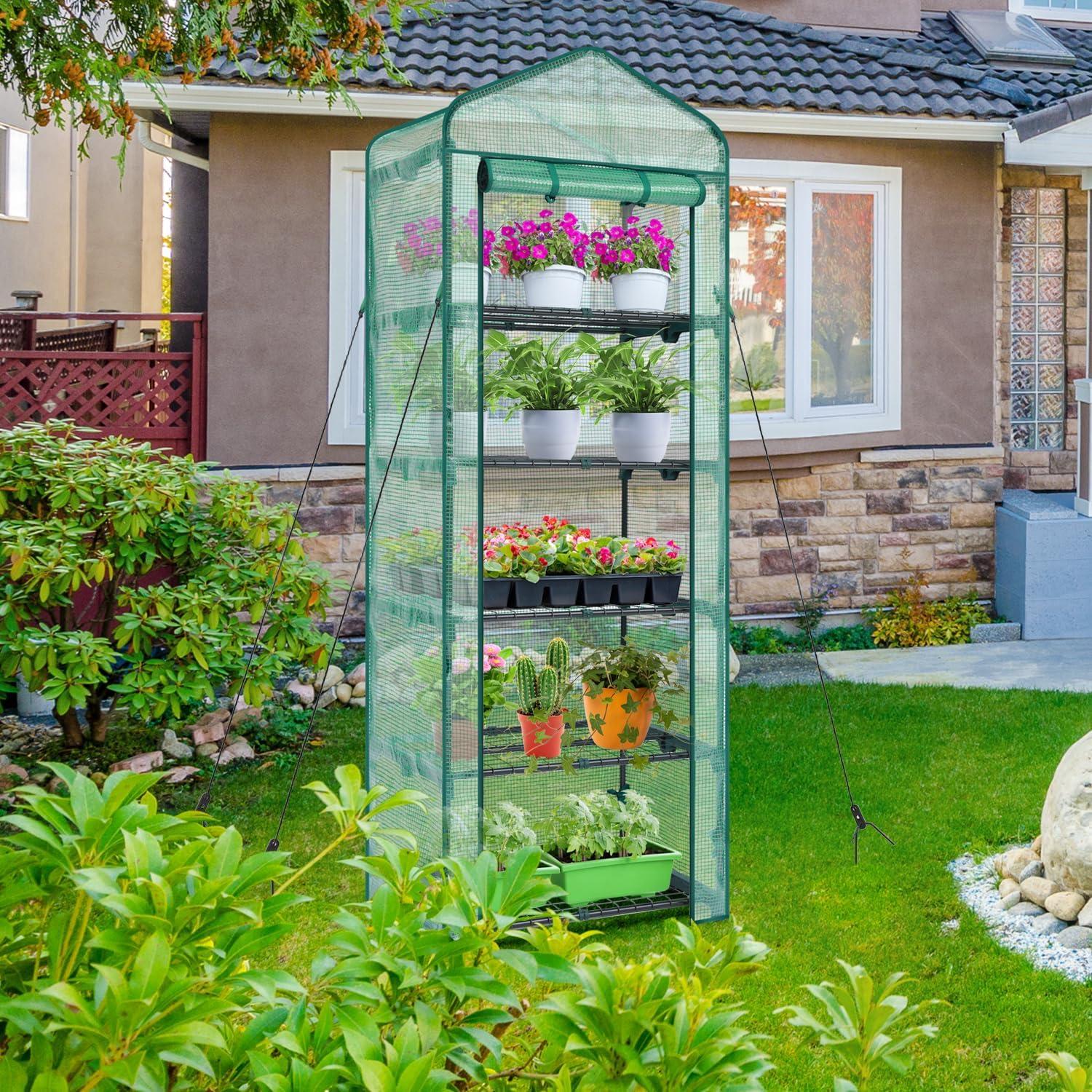 image:imageIndoor Greenhouse with Grow Light Ohuhu 4Tier Mini Green House for Winter Full Spectrum Greenhouses for Seed Starting Small Portable Green Houses Waterproof PVC Cover amp Adjustable ShelvesPE
