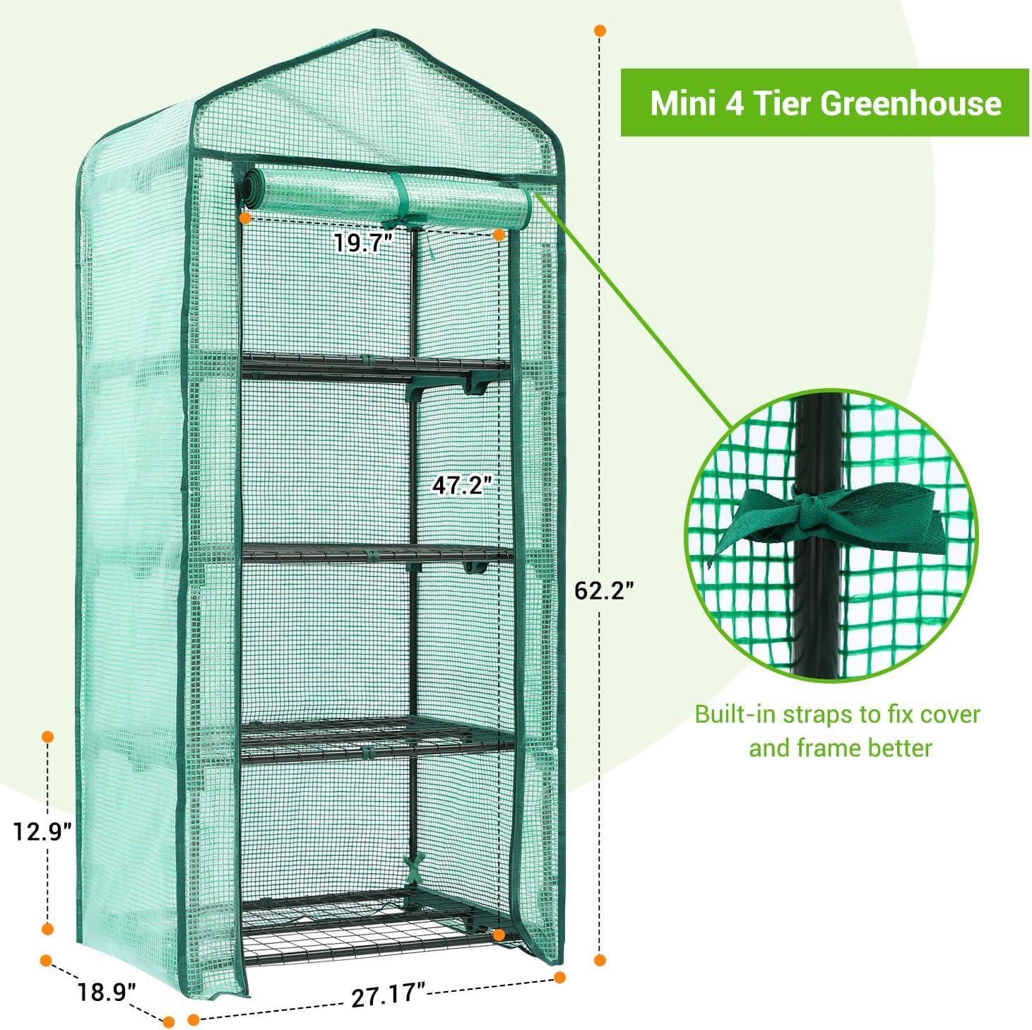 image:imageIndoor Greenhouse with Grow Light Ohuhu 4Tier Mini Green House for Winter Full Spectrum Greenhouses for Seed Starting Small Portable Green Houses Waterproof PVC Cover amp Adjustable ShelvesPE