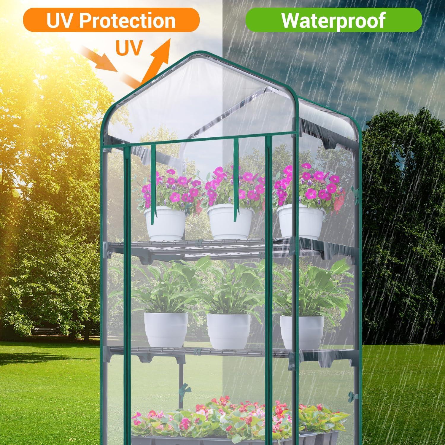 image:imageIndoor Greenhouse with Grow Light Ohuhu 4Tier Mini Green House for Winter Full Spectrum Greenhouses for Seed Starting Small Portable Green Houses Waterproof PVC Cover amp Adjustable ShelvesPVC
