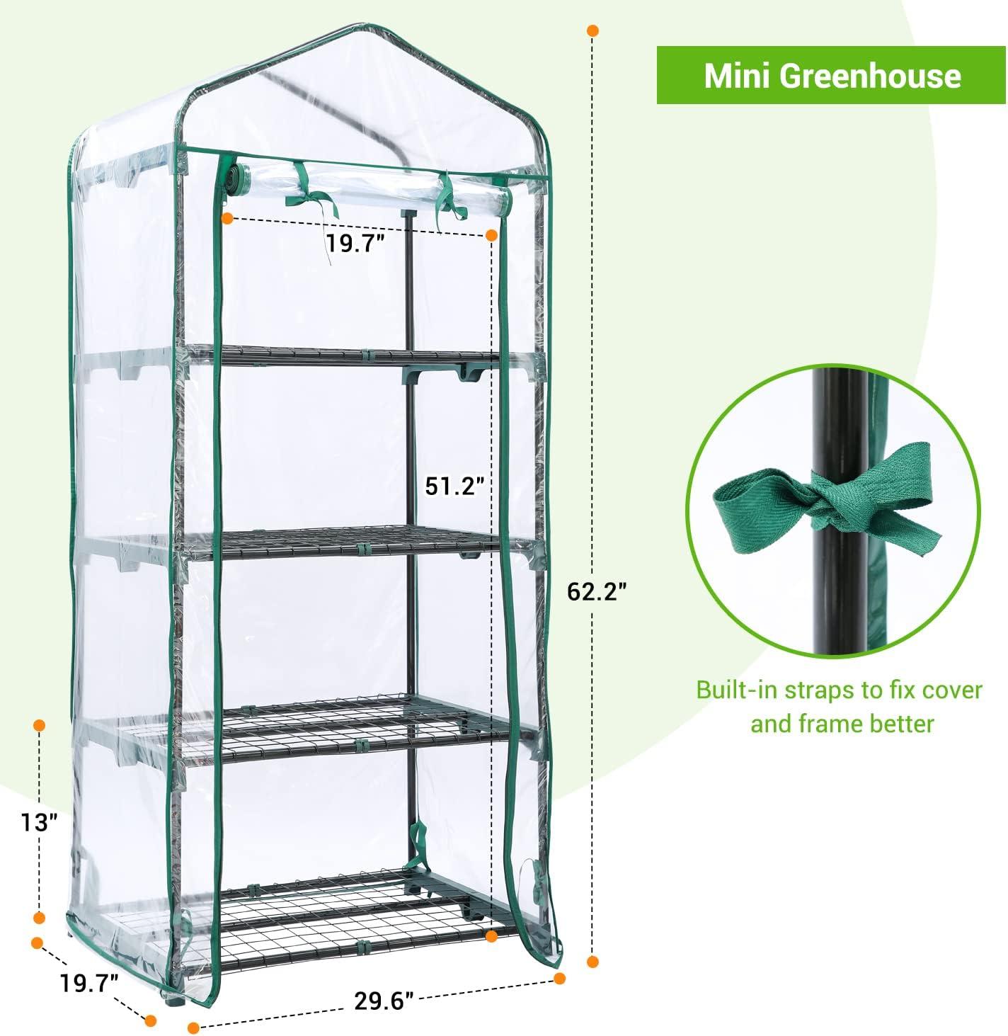 image:imageIndoor Greenhouse with Grow Light Ohuhu 4Tier Mini Green House for Winter Full Spectrum Greenhouses for Seed Starting Small Portable Green Houses Waterproof PVC Cover amp Adjustable ShelvesPVC