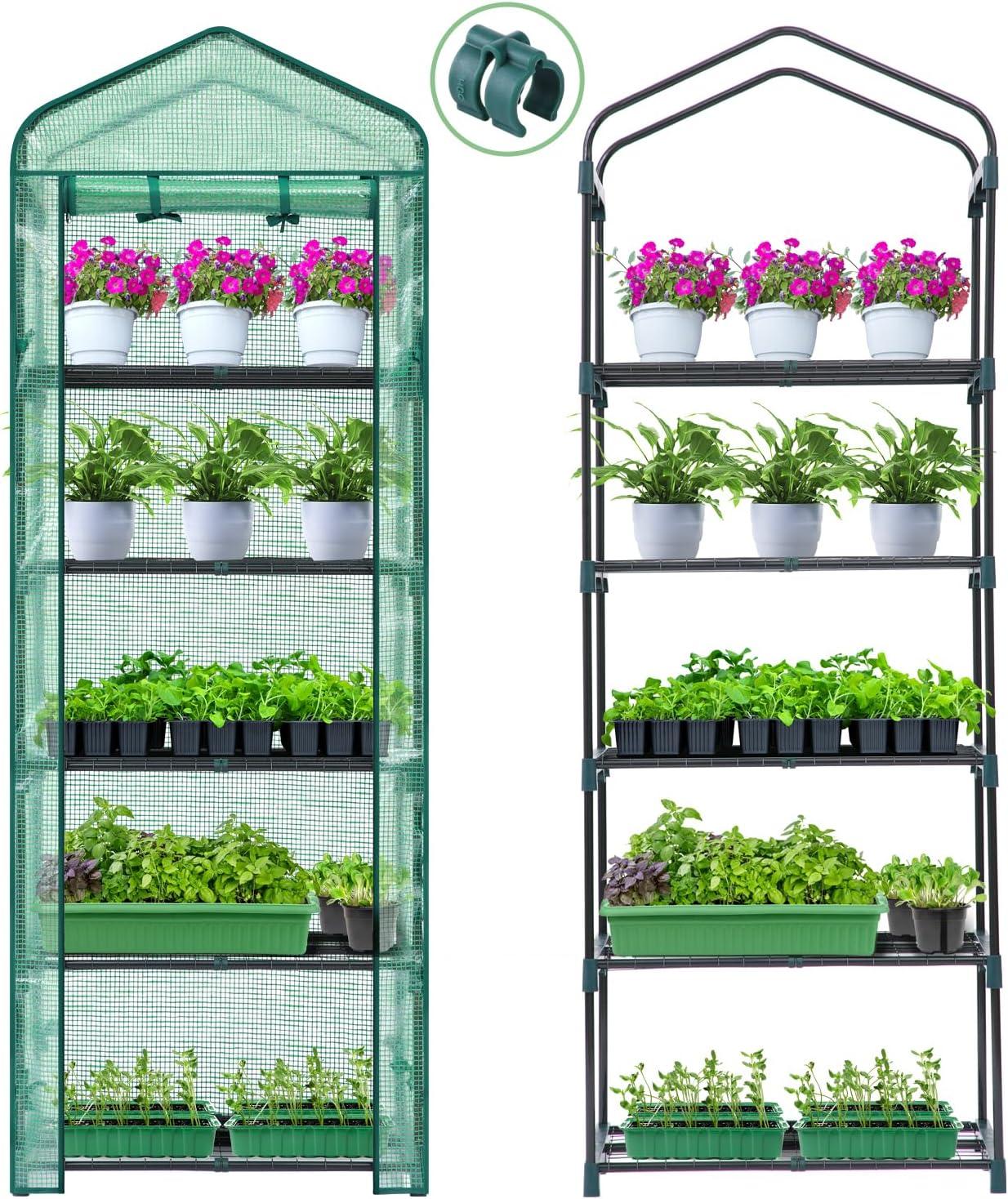 image:imageIndoor Greenhouse with Grow Light Ohuhu 4Tier Mini Green House for Winter Full Spectrum Greenhouses for Seed Starting Small Portable Green Houses Waterproof PVC Cover amp Adjustable ShelvesPE