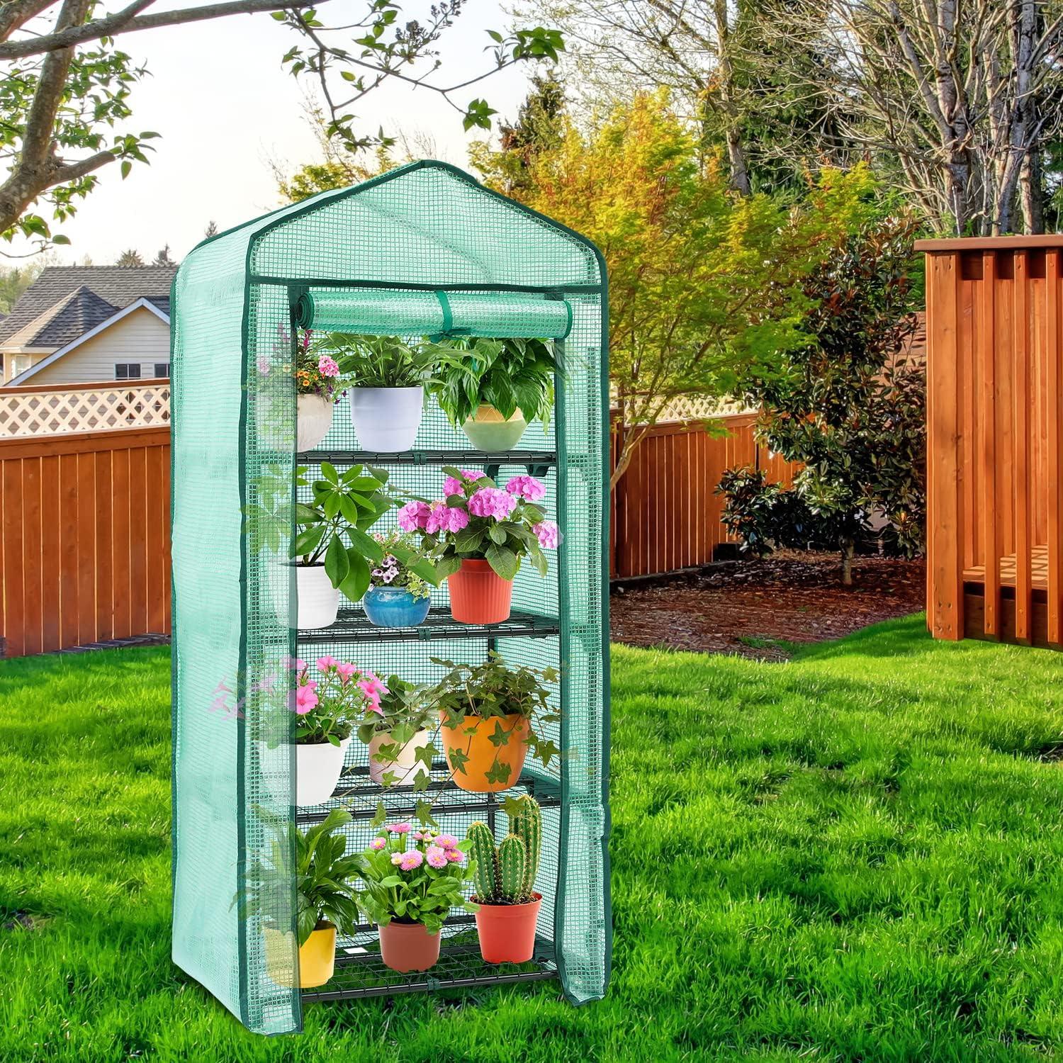 image:imageIndoor Greenhouse with Grow Light Ohuhu 4Tier Mini Green House for Winter Full Spectrum Greenhouses for Seed Starting Small Portable Green Houses Waterproof PVC Cover amp Adjustable ShelvesPE