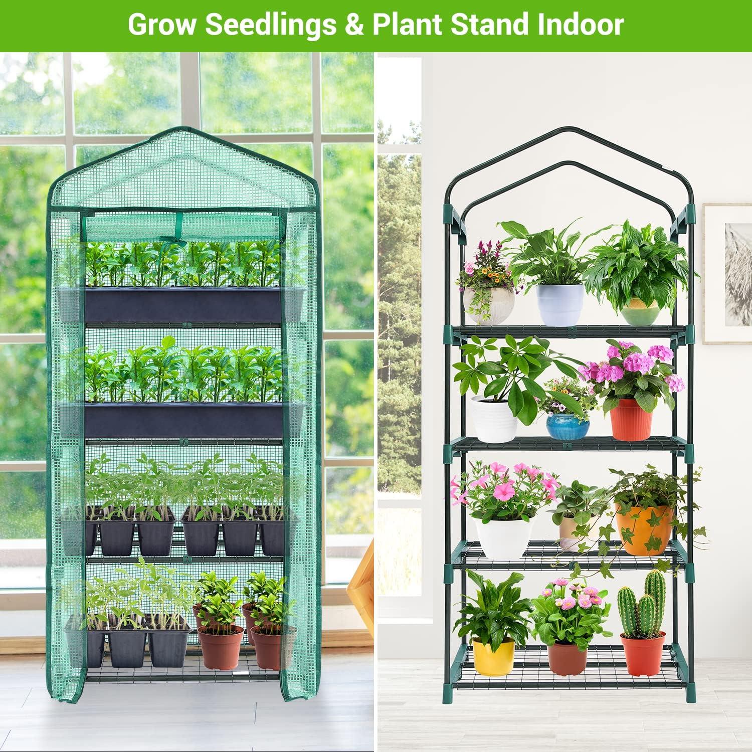 image:imageIndoor Greenhouse with Grow Light Ohuhu 4Tier Mini Green House for Winter Full Spectrum Greenhouses for Seed Starting Small Portable Green Houses Waterproof PVC Cover amp Adjustable ShelvesPE