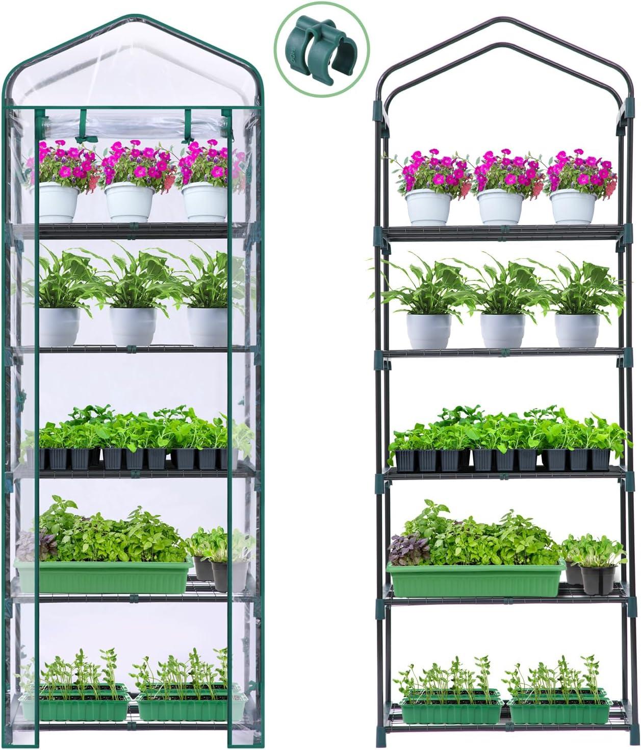 image:imageIndoor Greenhouse with Grow Light Ohuhu 4Tier Mini Green House for Winter Full Spectrum Greenhouses for Seed Starting Small Portable Green Houses Waterproof PVC Cover amp Adjustable ShelvesPVC