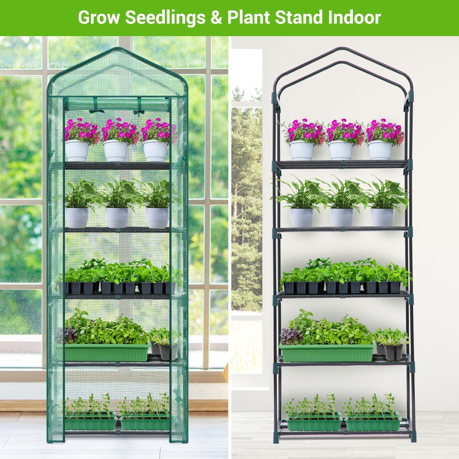 image:imageIndoor Greenhouse with Grow Light Ohuhu 4Tier Mini Green House for Winter Full Spectrum Greenhouses for Seed Starting Small Portable Green Houses Waterproof PVC Cover amp Adjustable ShelvesPE