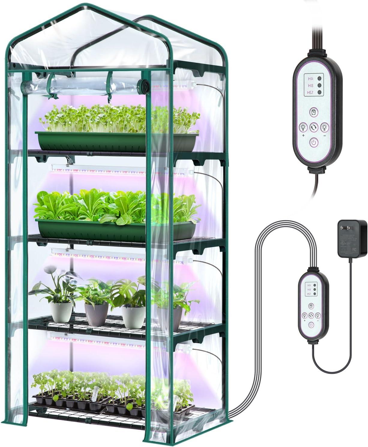 image:imageIndoor Greenhouse with Grow Light Ohuhu 4Tier Mini Green House for Winter Full Spectrum Greenhouses for Seed Starting Small Portable Green Houses Waterproof PVC Cover amp Adjustable ShelvesPVC