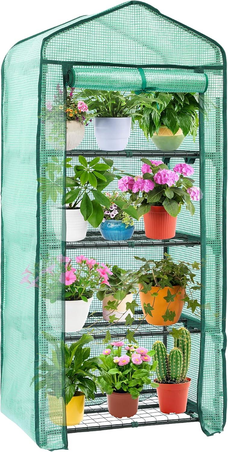 image:imageIndoor Greenhouse with Grow Light Ohuhu 4Tier Mini Green House for Winter Full Spectrum Greenhouses for Seed Starting Small Portable Green Houses Waterproof PVC Cover amp Adjustable ShelvesPE