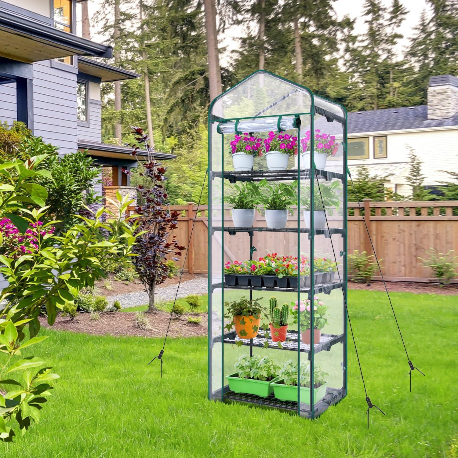image:imageIndoor Greenhouse with Grow Light Ohuhu 4Tier Mini Green House for Winter Full Spectrum Greenhouses for Seed Starting Small Portable Green Houses Waterproof PVC Cover amp Adjustable ShelvesPVC