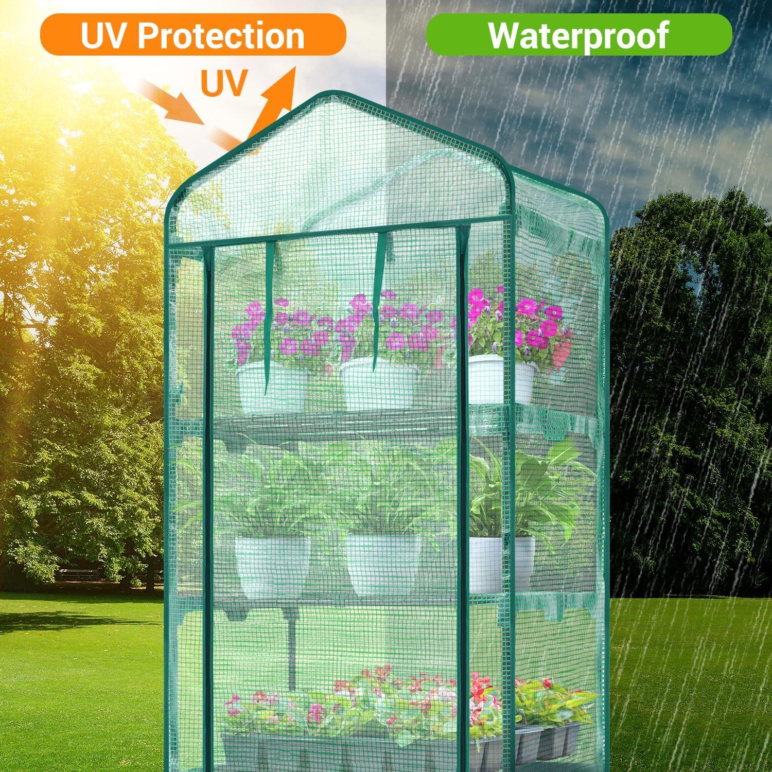 image:imageIndoor Greenhouse with Grow Light Ohuhu 4Tier Mini Green House for Winter Full Spectrum Greenhouses for Seed Starting Small Portable Green Houses Waterproof PVC Cover amp Adjustable ShelvesPE