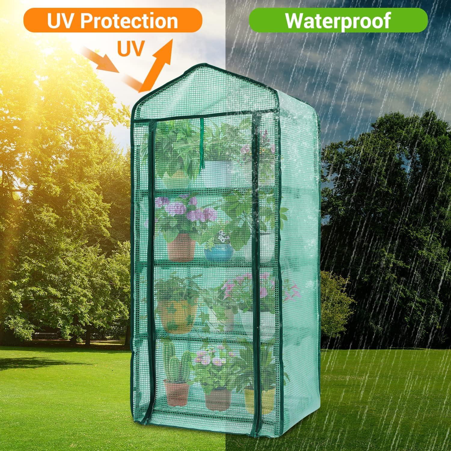 image:imageIndoor Greenhouse with Grow Light Ohuhu 4Tier Mini Green House for Winter Full Spectrum Greenhouses for Seed Starting Small Portable Green Houses Waterproof PVC Cover amp Adjustable ShelvesPE