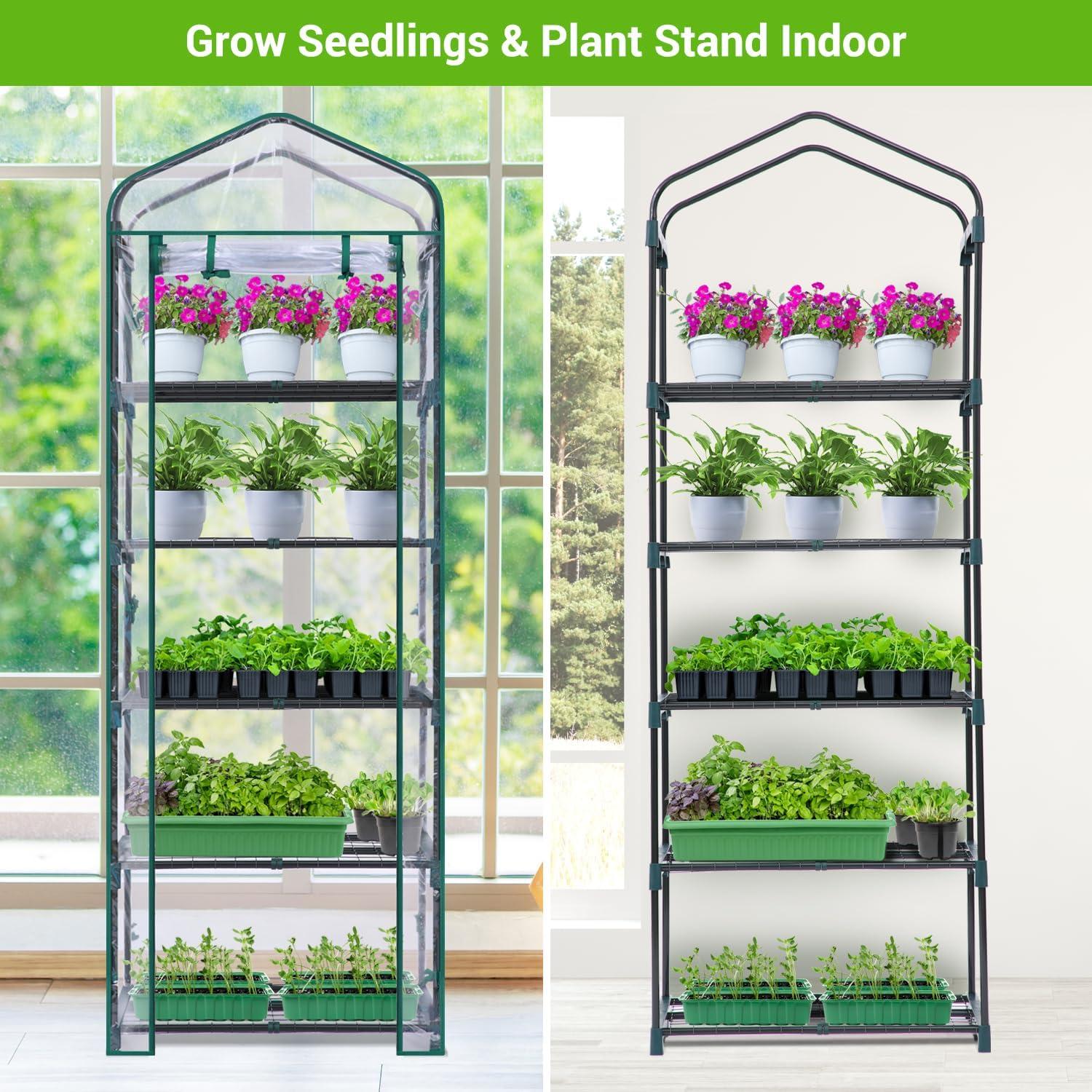 image:imageIndoor Greenhouse with Grow Light Ohuhu 4Tier Mini Green House for Winter Full Spectrum Greenhouses for Seed Starting Small Portable Green Houses Waterproof PVC Cover amp Adjustable ShelvesPVC