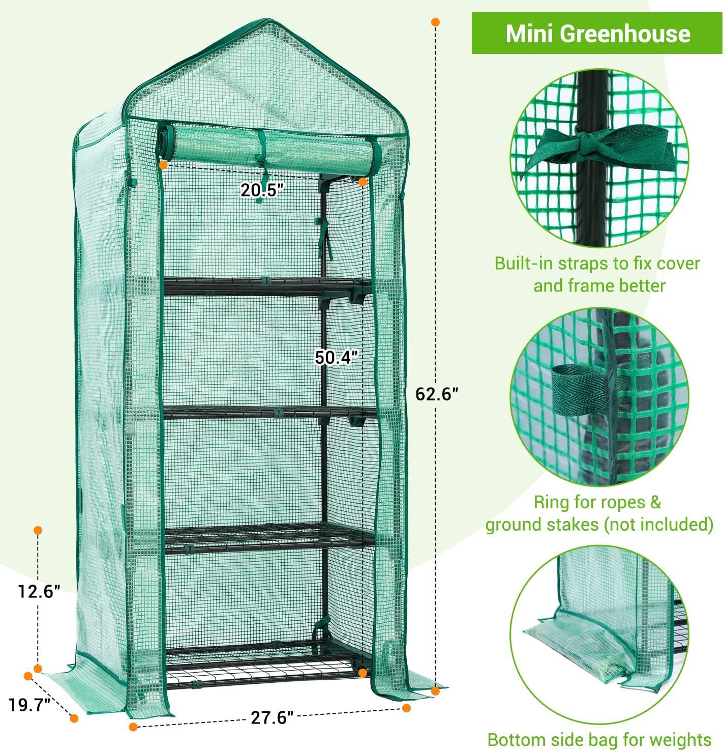 image:imageIndoor Greenhouse with Grow Light Ohuhu 4Tier Mini Green House for Winter Full Spectrum Greenhouses for Seed Starting Small Portable Green Houses Waterproof PVC Cover amp Adjustable ShelvesPE