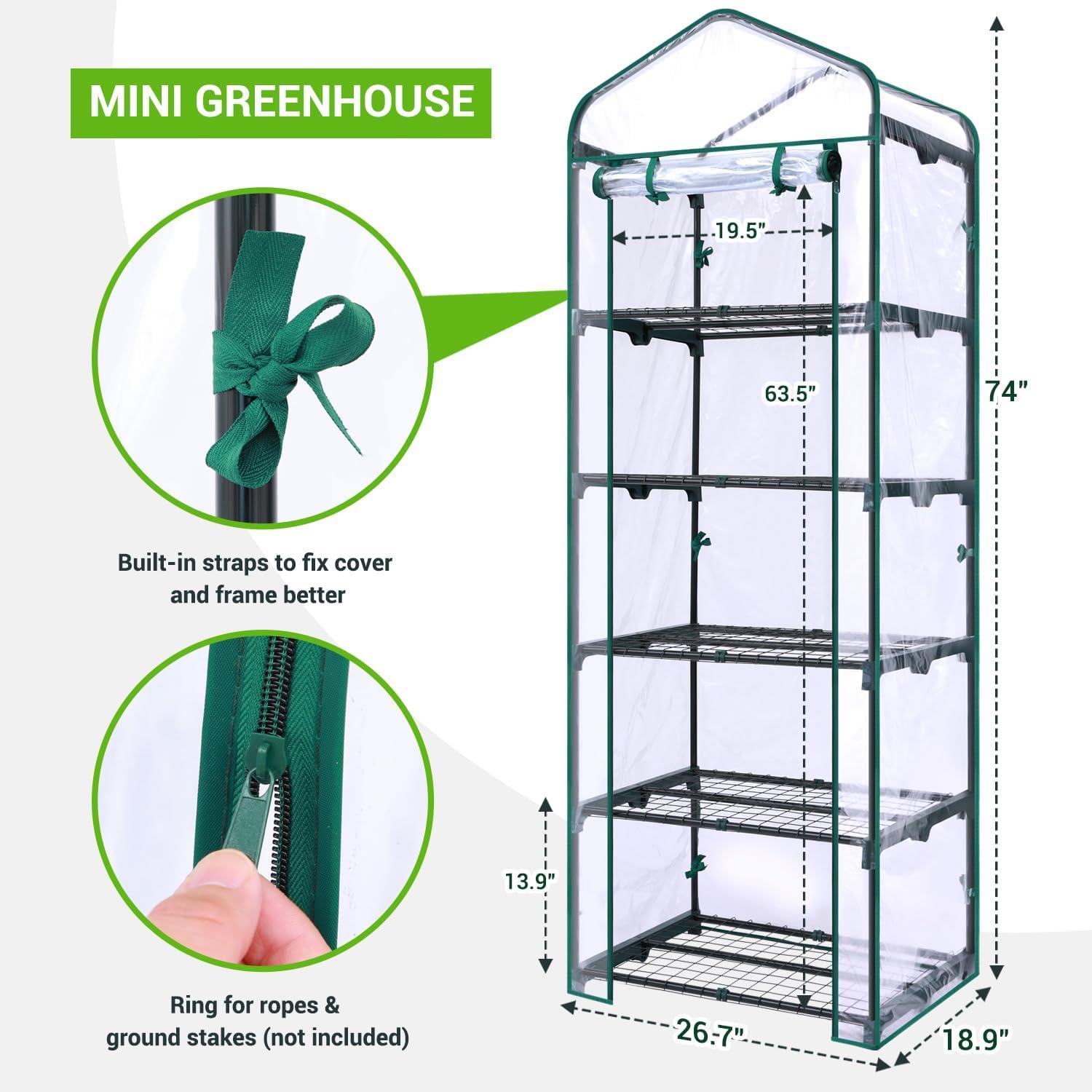 image:imageIndoor Greenhouse with Grow Light Ohuhu 4Tier Mini Green House for Winter Full Spectrum Greenhouses for Seed Starting Small Portable Green Houses Waterproof PVC Cover amp Adjustable ShelvesPVC