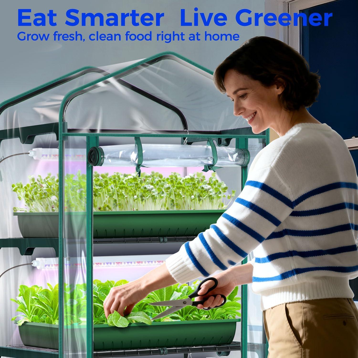 image:imageIndoor Greenhouse with Grow Light Ohuhu 4Tier Mini Green House for Winter Full Spectrum Greenhouses for Seed Starting Small Portable Green Houses Waterproof PVC Cover amp Adjustable ShelvesPVC