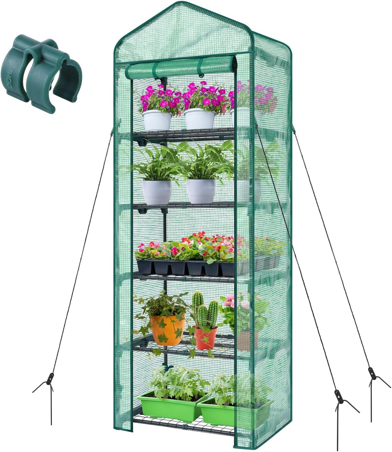 image:imageIndoor Greenhouse with Grow Light Ohuhu 4Tier Mini Green House for Winter Full Spectrum Greenhouses for Seed Starting Small Portable Green Houses Waterproof PVC Cover amp Adjustable ShelvesPE