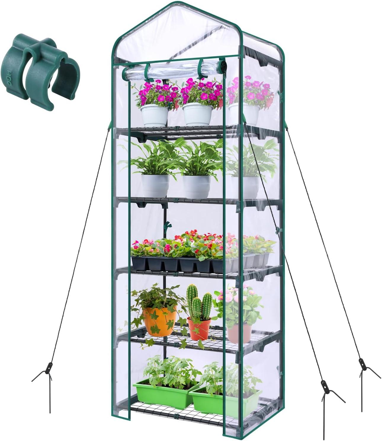 image:imageIndoor Greenhouse with Grow Light Ohuhu 4Tier Mini Green House for Winter Full Spectrum Greenhouses for Seed Starting Small Portable Green Houses Waterproof PVC Cover amp Adjustable ShelvesPVC