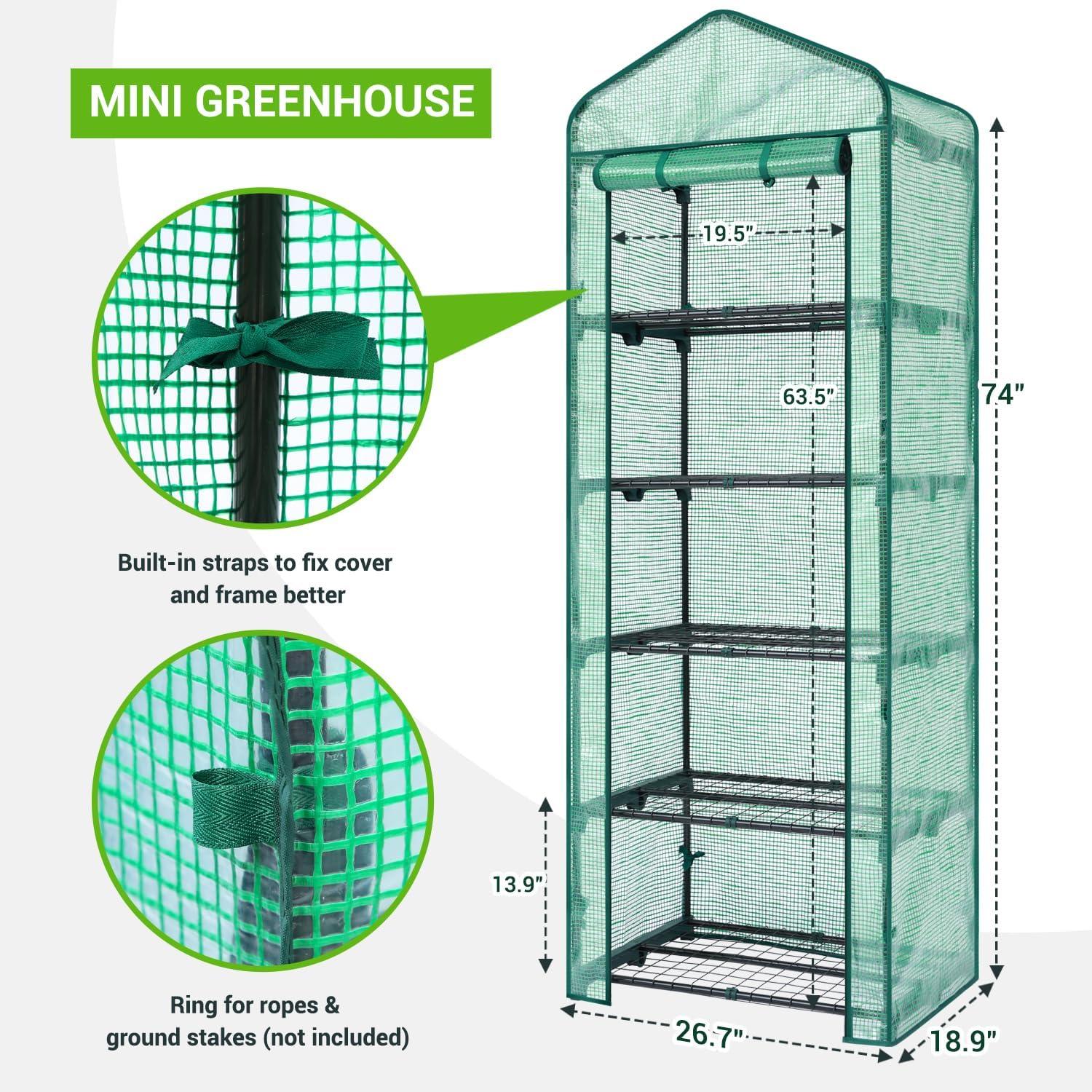 image:imageIndoor Greenhouse with Grow Light Ohuhu 4Tier Mini Green House for Winter Full Spectrum Greenhouses for Seed Starting Small Portable Green Houses Waterproof PVC Cover amp Adjustable ShelvesPE