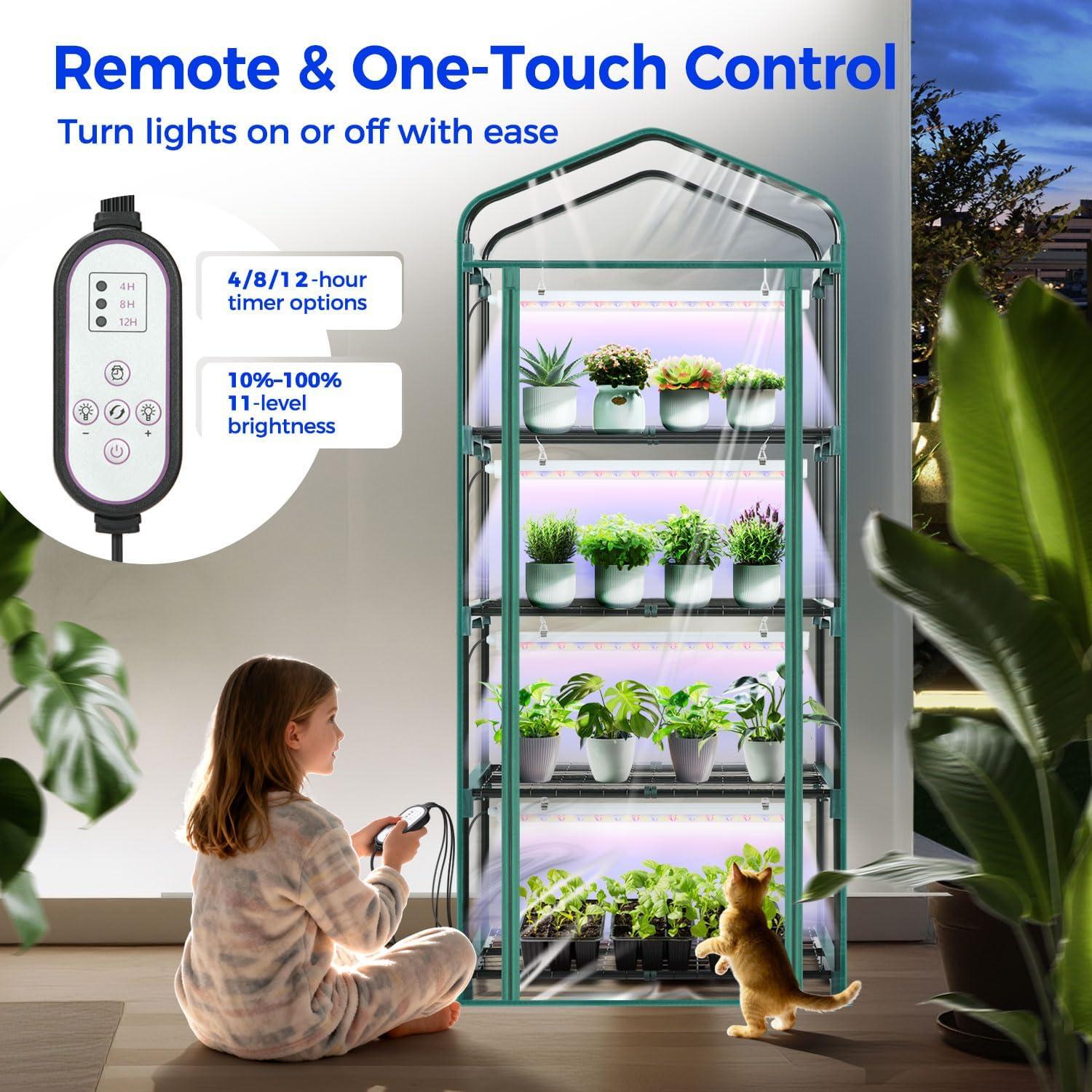 image:imageIndoor Greenhouse with Grow Light Ohuhu 4Tier Mini Green House for Winter Full Spectrum Greenhouses for Seed Starting Small Portable Green Houses Waterproof PVC Cover amp Adjustable ShelvesPVC
