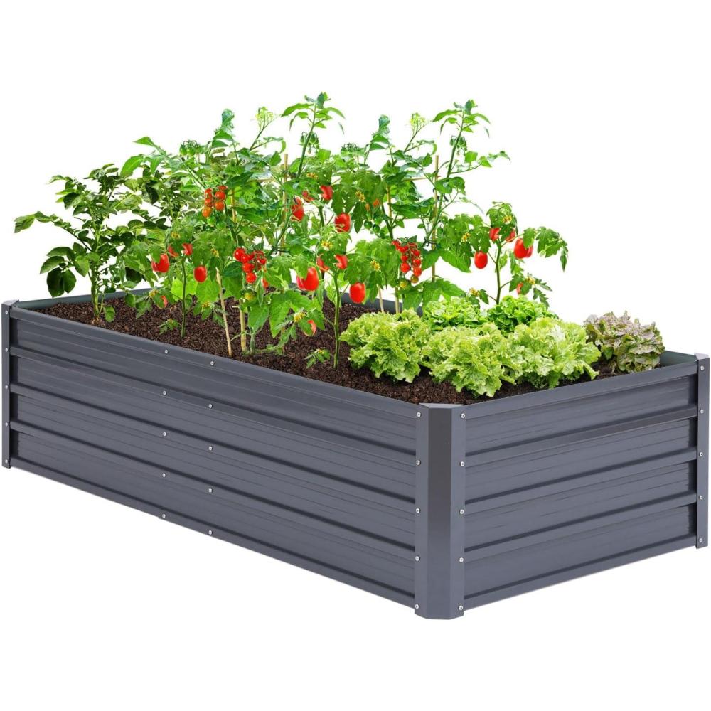 image:imageOhuhu Metal Raised Garden Bed Outdoor 8x3x15 FT Reinforced Galvanized Rustproof Colored Steel Planter Boxes for Vegetables Heavy Duty Raised Beds for Growing Flowers Herbs SucculentsCharcoal Grey
