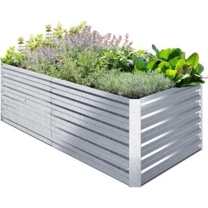 Ohuhu Metal Raised Garden Bed Outdoor 8x3x1.5 FT Reinforced Galvanized Rustproof Colored Steel Planter Boxes for Vegetables, Heavy Duty Raised Beds for Growing Flowers Herbs Succulents(Silver)