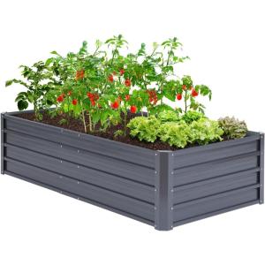 Ohuhu Metal Raised Garden Bed Outdoor 8x3x1.5 FT Reinforced Galvanized Rustproof Colored Steel Planter Boxes for Vegetables, Heavy Duty Raised Beds for Growing Flowers Herbs Succulents(Charcoal Grey)