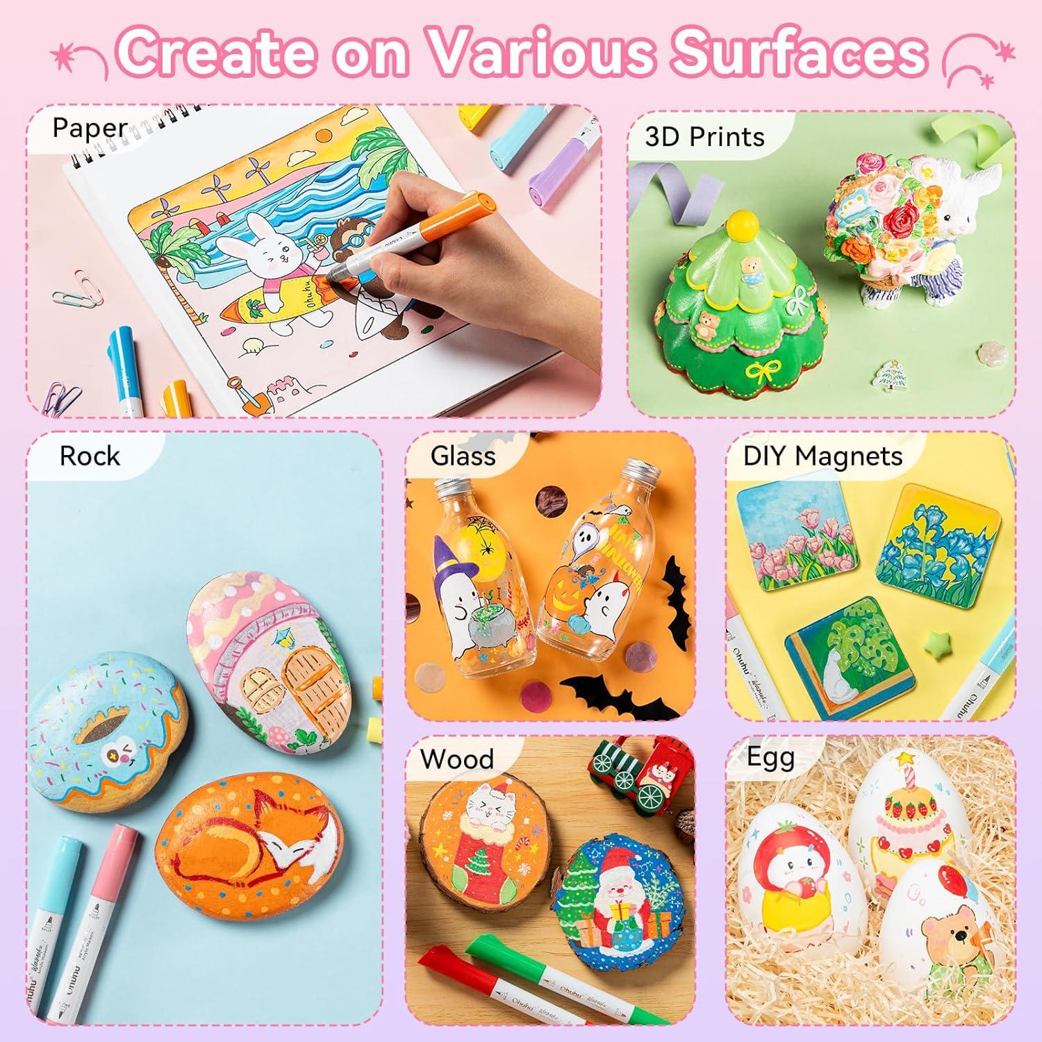image:imageOhuhu Acrylic Paint Markers Dual Tips 24 Colors Brush amp Bullet Automatic Ink Control Acrylic Markers High Opacity Paint Pens Waterproof for Rock Painting 3D Prints Egg Wood DIY Craft Waimoku