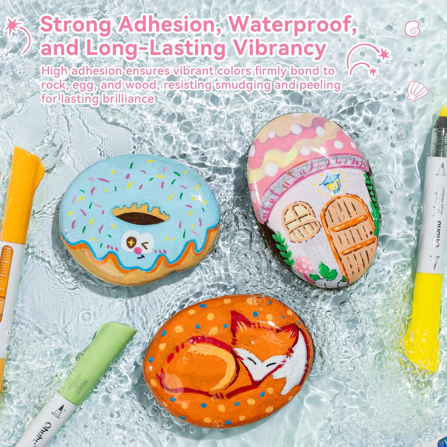 image:imageOhuhu Acrylic Paint Markers Dual Tips 24 Colors Brush amp Bullet Automatic Ink Control Acrylic Markers High Opacity Paint Pens Waterproof for Rock Painting 3D Prints Egg Wood DIY Craft Waimoku