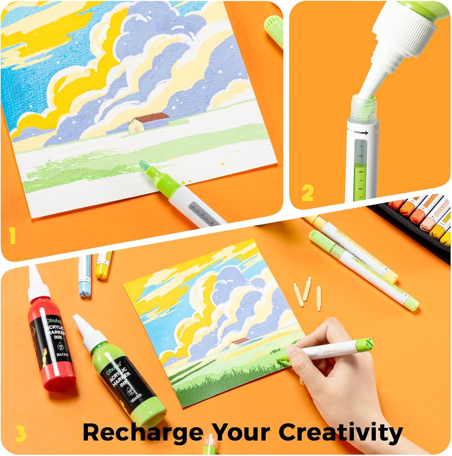 image:imageOhuhu Acrylic Paint Markers Refillable 36 Colors Acrylic Markers High Opacity Paint Markers Waterproof Lightfast for Rock Painting Easter Eggs 3D Prints Wood Glass Ceramic Canvas Hauauma