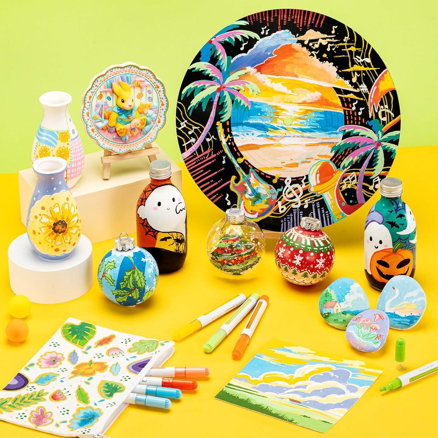 image:imageOhuhu Acrylic Paint Markers Refillable 36 Colors Acrylic Markers High Opacity Paint Markers Waterproof Lightfast for Rock Painting Easter Eggs 3D Prints Wood Glass Ceramic Canvas Hauauma