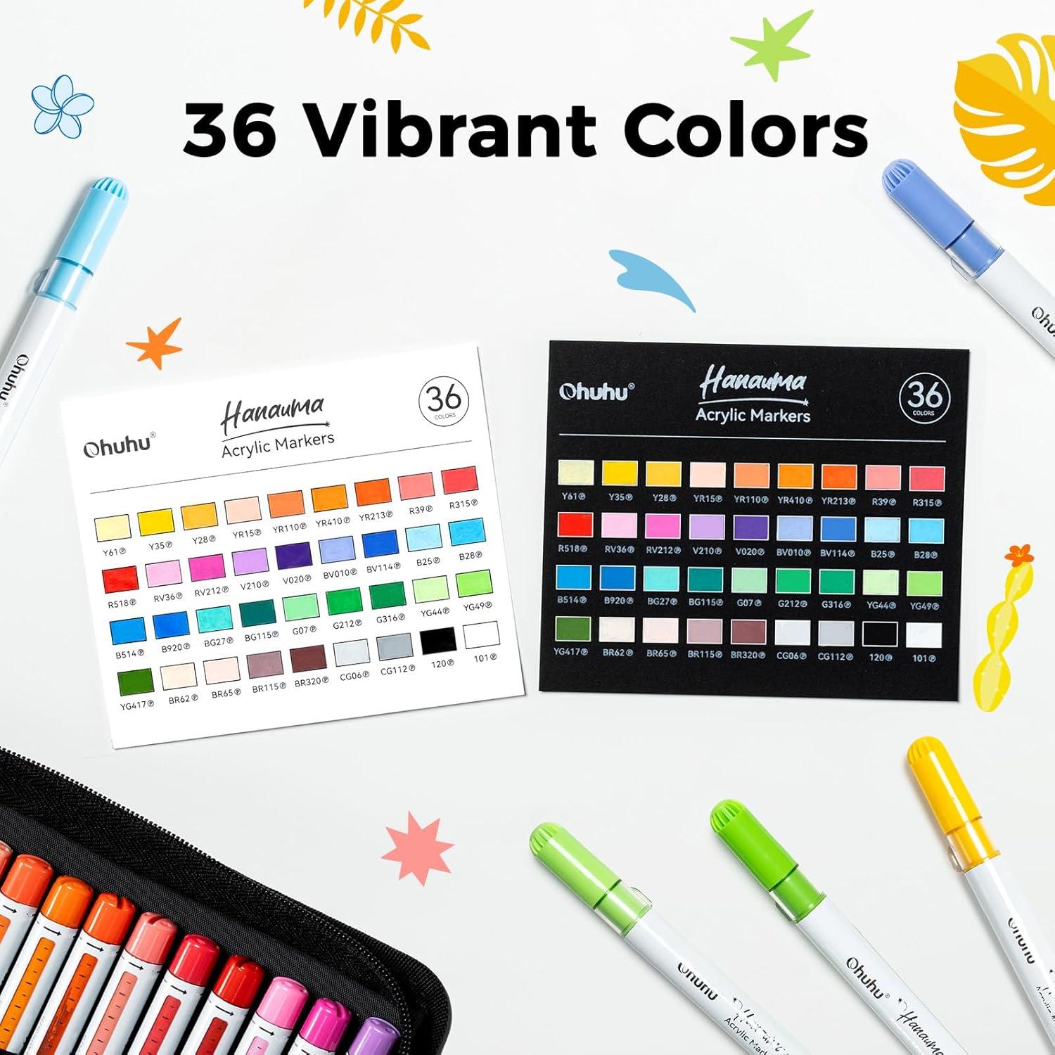 image:imageOhuhu Acrylic Paint Markers Refillable 36 Colors Acrylic Markers High Opacity Paint Markers Waterproof Lightfast for Rock Painting Easter Eggs 3D Prints Wood Glass Ceramic Canvas Hauauma