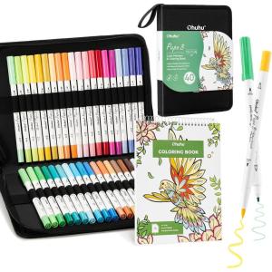 Ohuhu Adult Coloring Book 30 Patterns with 40 Colors Paper-Friendly Markers 230gsm Spiral Bound Coloring Book for Adults Relaxation Water-Based Markers for Adult Coloring Books No Bleeding – Pupe B